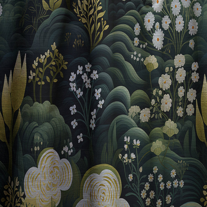 Motif botanique vert forêt - rideau en velours bohémien - obscurcissant - 1 panneau, L 52 po x L 120 po