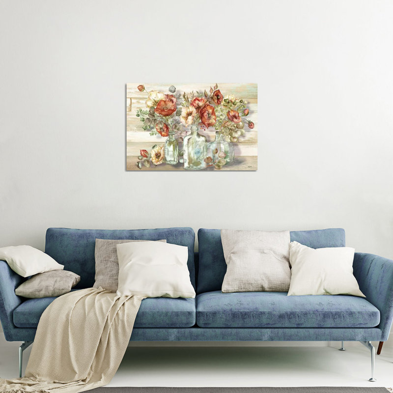 «Spice Poppies and Eucalyptus in Bottles Landscape» par Tre Sorelle Studios - reproduction d'art, Unframed