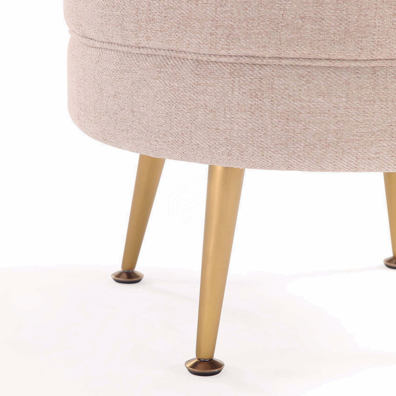 Upholstered Accent Ottoman, Beige, Gold