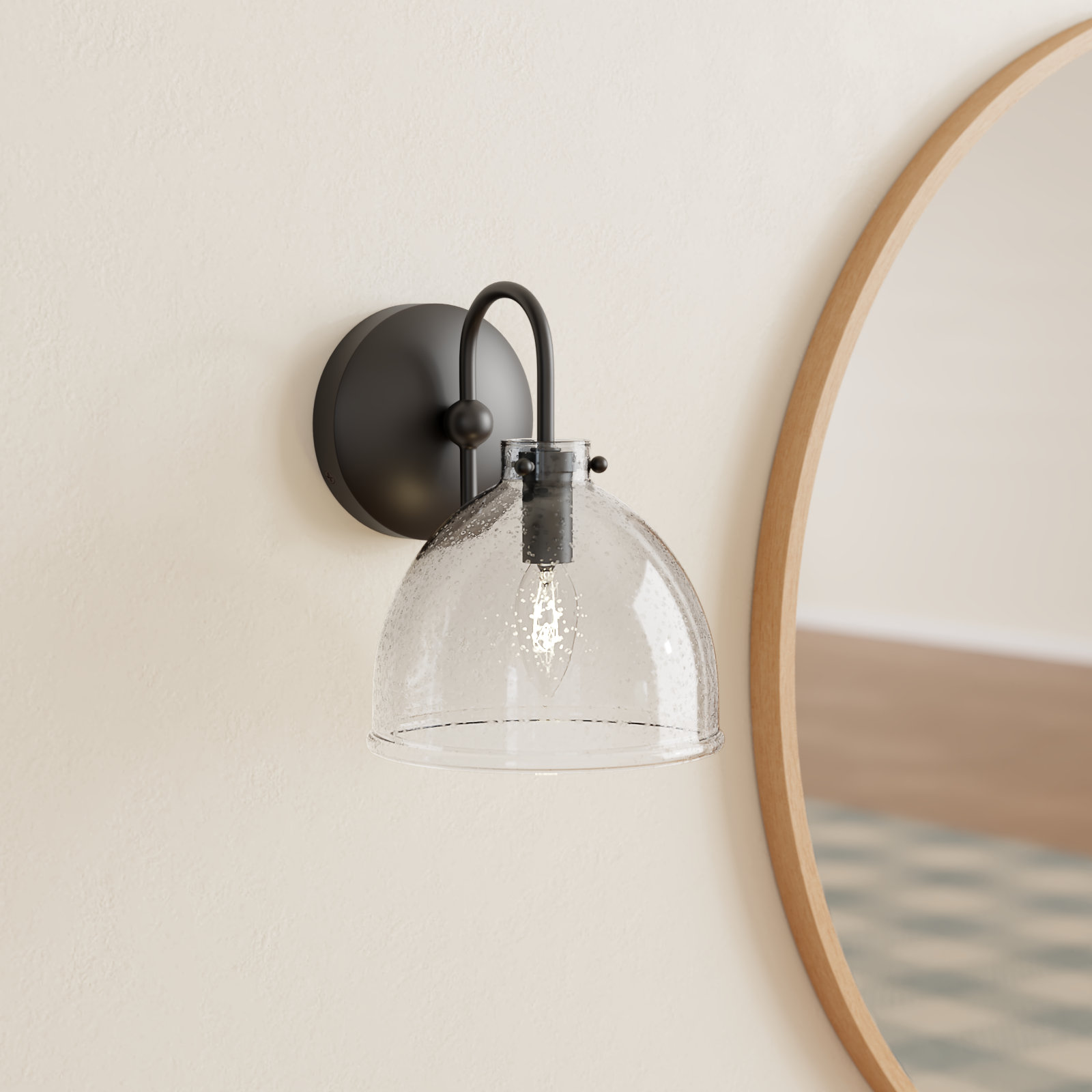 Dominick Single Light Glass Dimmable Armed Sconce, Bronze