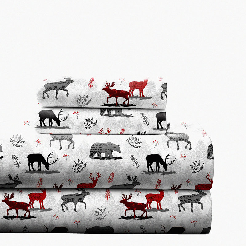 CozyDreams Cotton Flannel Sheet Set - Northwoods - Warm & Cozy - Pre-Shrunk - Deep Pockets - Elastic All Around - Double Brushed - 180 GSM