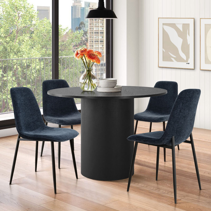Folmar 4 - Person Dining Table Sets With 41.5'' Round Table & 4 Upholstered Chenille Chairs, Dark Blue