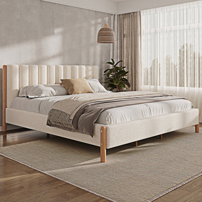 Upholstered Bed Frame With Headboard, King