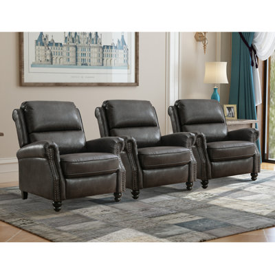 Fauteuil inclinable en cuir végétalien souple et rembourré de 34,6 po de largeur avec garniture cloutée (ensemble de 3)