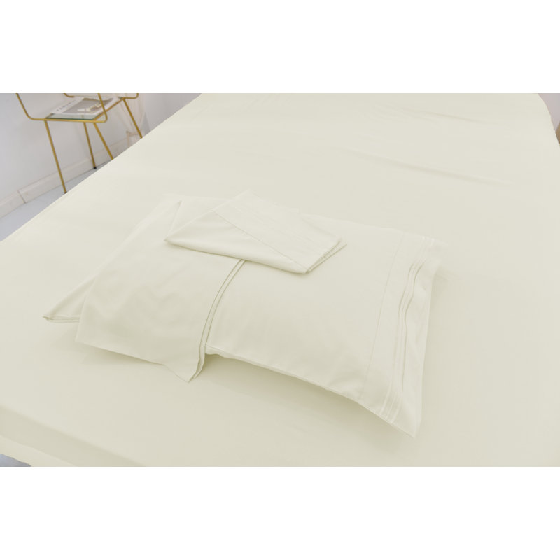 Ensemble de literie en rayonne de bambou, Ivoire, Ensemble de draps pour lit simple TG + un drap-hou
