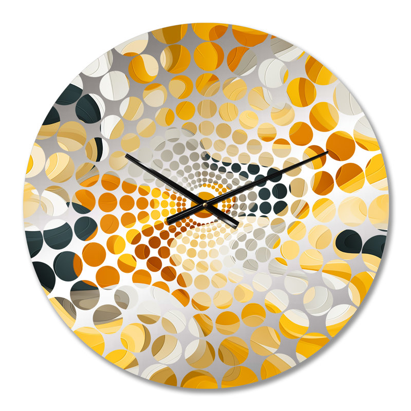 Yellow And White Midcentury Waves Fusion - Abstract Wall Clock, Small