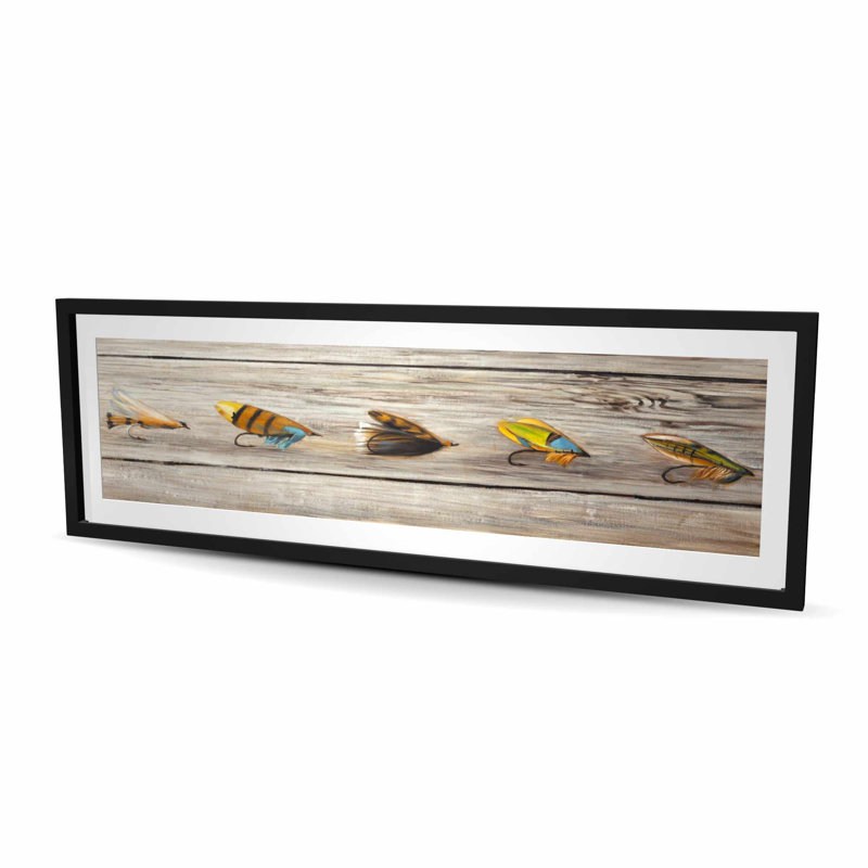 «Fishing Flies - Man Cave», reproduction encadrée avec passe-partout orange