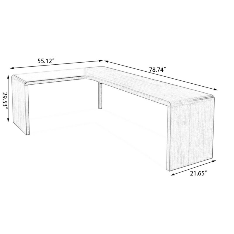 Bureau d'écriture en L en bois massif brun noisette, H 29,53 po x l 78,74 po x P 55,12 po, Retour à gauche