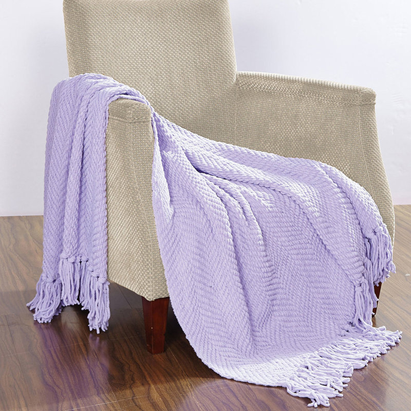 Oatmeal Knitted Lightweight Throw Blanket with Tassels