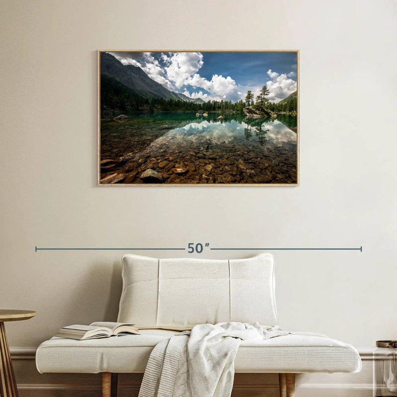 Paysage de lac tranquille, Cadre flottant en bois naturel, 37 po x 25 po