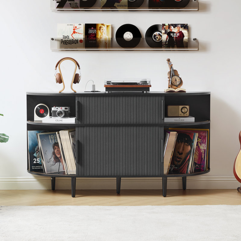 Support pour tourne-disque demi-lune avec station de charge, Noyer