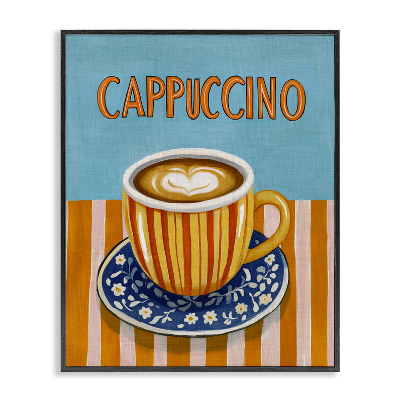 Estampe numérique cappuccino à rayures bleues et orange, design par Yen, H 20 po x l 16 po, Giclée noire de minuit encadrée