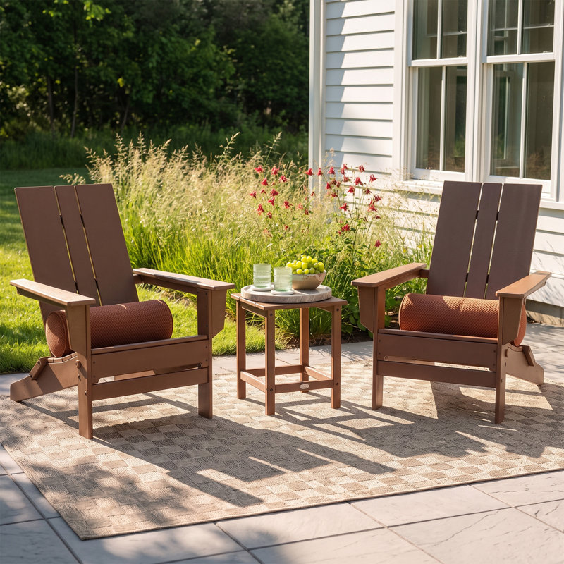POLYWOOD® x AllModern 2-Person Folding Adirondack Outdoor Seating Group with Side Table, Teak