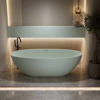55' Freestanding Soaking Tub Of Turquoise Solid Surface, With Ergonomic Curve, Smooth Touch, Non - Permeable, Good Insulation Surface Bathtub, Overflow And Pop Up Drain, Spacious For One, To Stains,