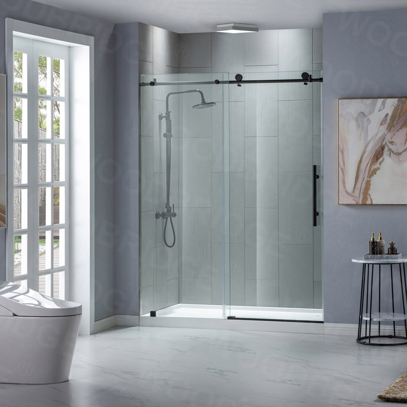 Vital 56"–60" W x 76" H Single Sliding Frameless Shower Door | 3/8" (10mm) Thick Tempered Glass | Stainless Steel Hardware | Safe & Shatter-Resistant