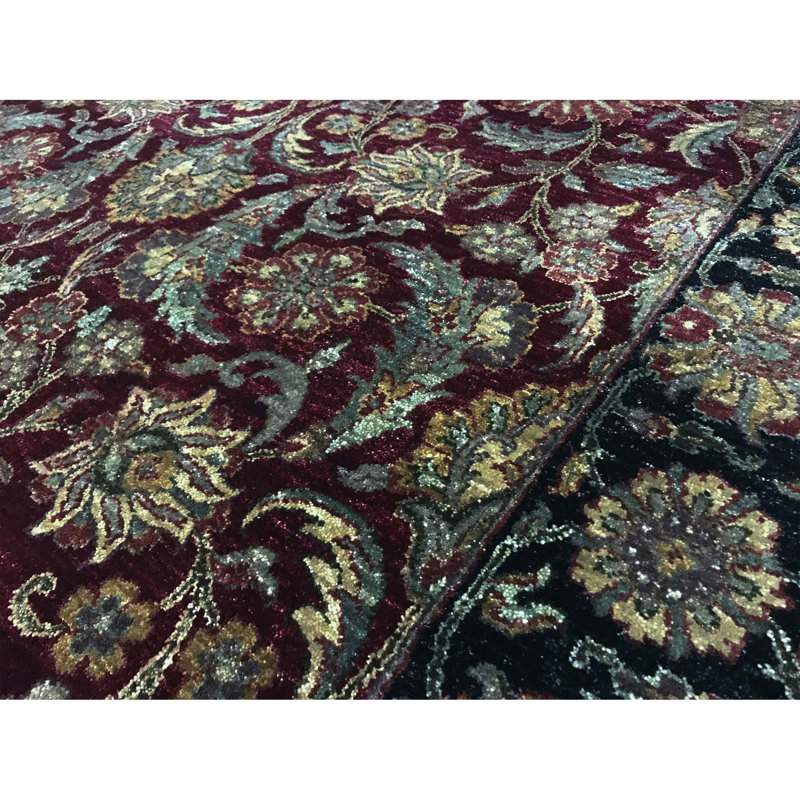 Tapis rouge et noir noué à la main de haute qualité