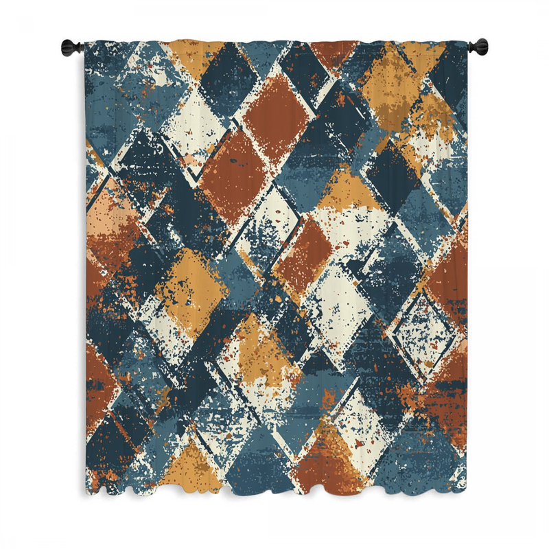 Argyle Window Curtains, Pattern Blockout & Sheer Curtains - 1 Panel, 50" W x 84" L