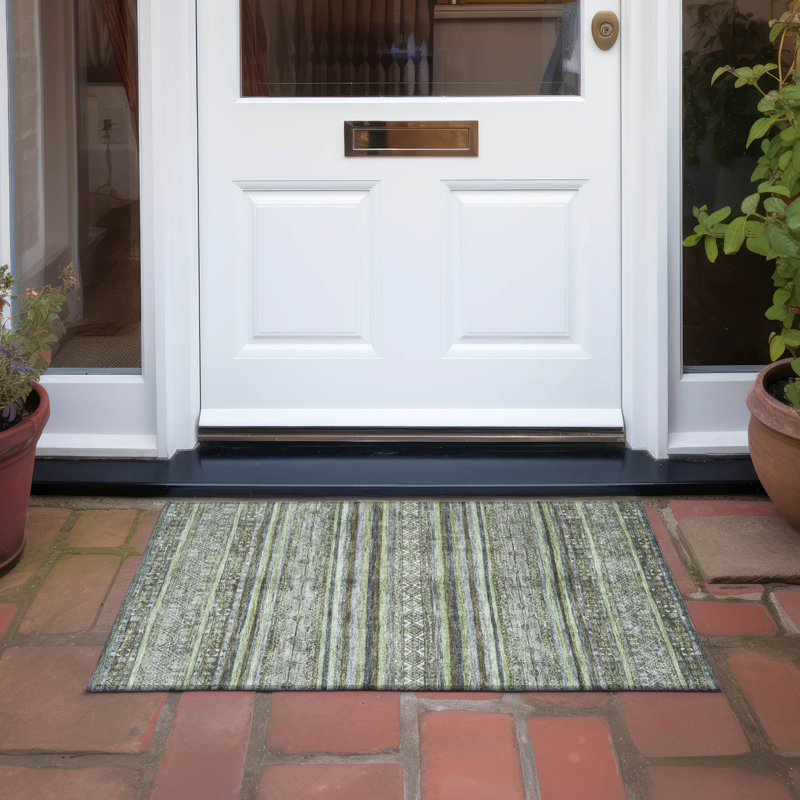 Machine Washable Indoor/Outdoor Claudian ACN1644 Olive Rug, Rectangle 1'8" x 2'6"