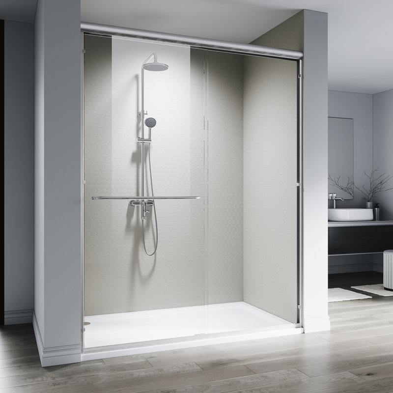60"W *76"H Adjustable Double Sliding Shower Door with 6mm Clear Tempered Glass for Bathroom, Brushed Nickel