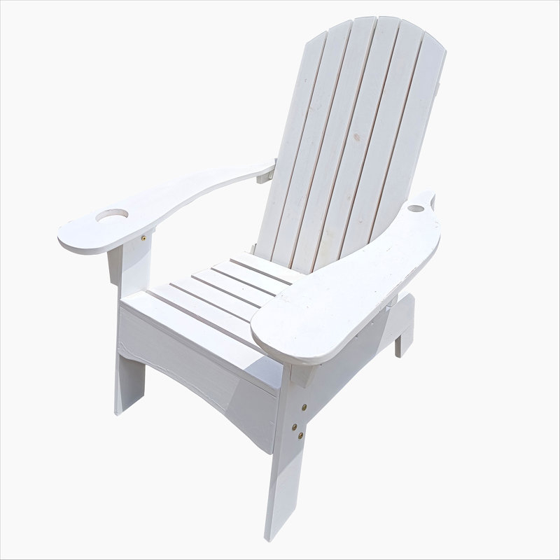 Comfortable White Wood Adirondack Chair With Umbrella Hole For Patio Or Indoor Use, Perfect For Relaxation And Versatility