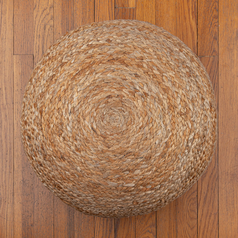 Pennsport Round Upholstered Jute Pouf Ottoman - Bohemian Style Casual Seating for Living Room, Bedroom, Patio Decor 