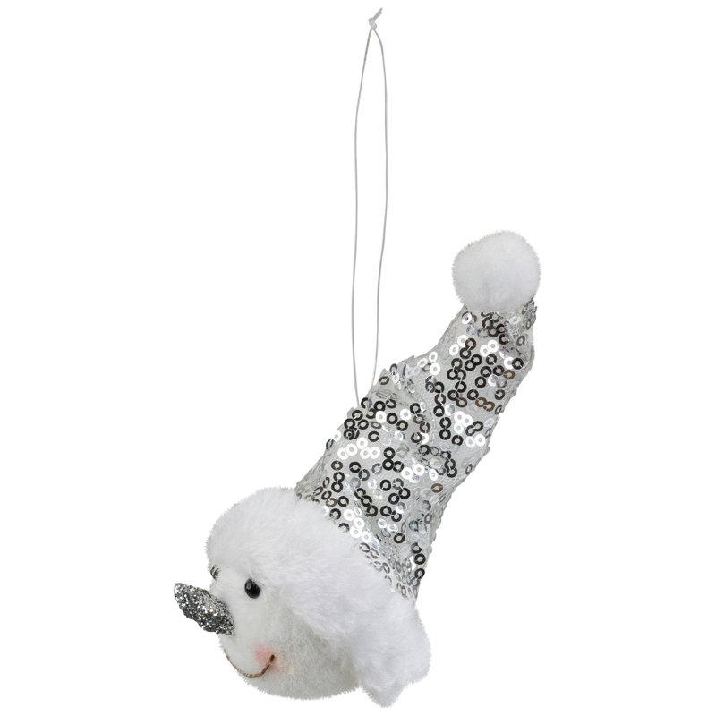 6" Smiling Snowman Head Wearing A Silver Sequin Santa Hat Christmas Ornament