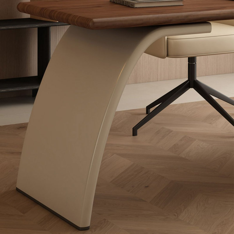 Nut-brown+Beige Rectangular Manufactured Wood with 3 drawers desk, Left Hand Return, 29.53" H x 62.99" W x 27.56" D