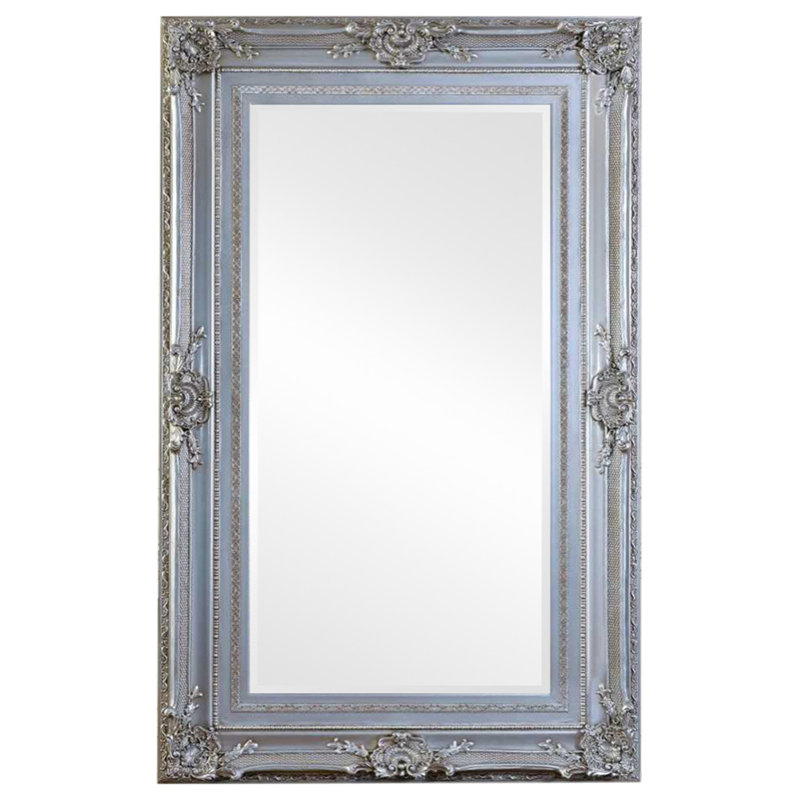 Solid Wood Flat Floor Mirror, Antique Silver