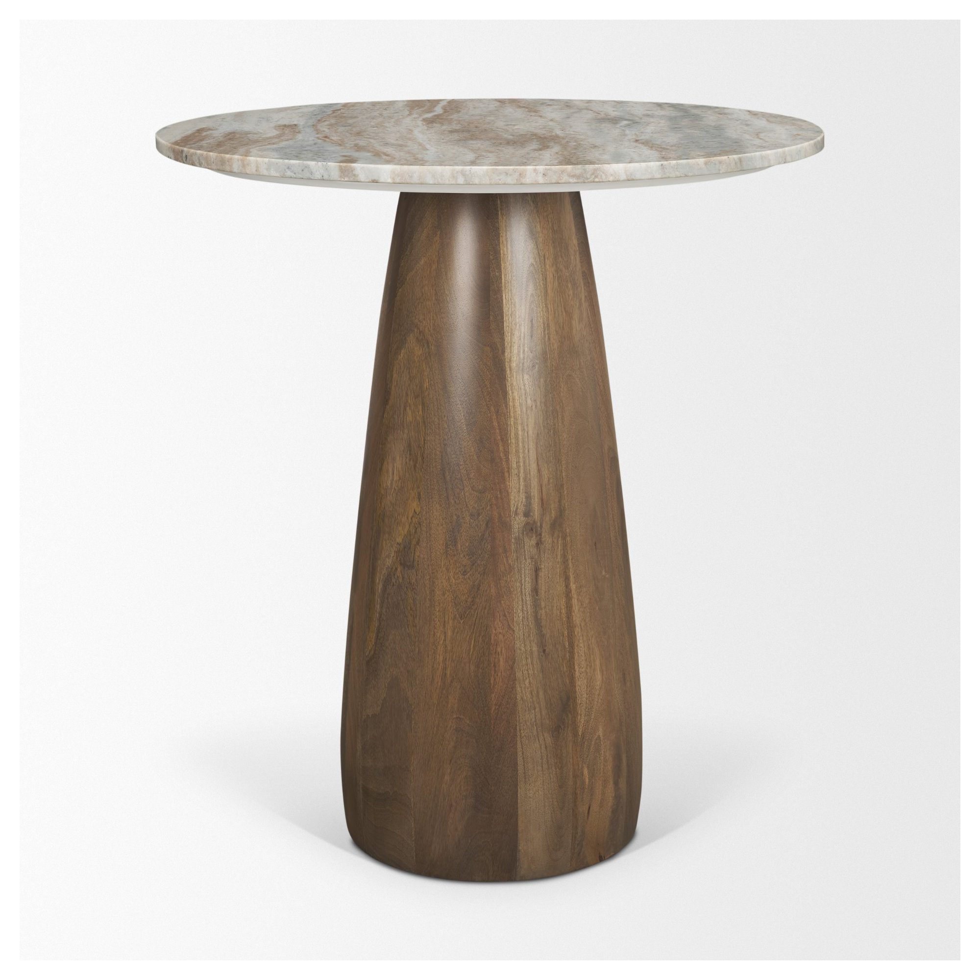 Mellonia 32" Round Genuine Marble Counter Height Dining Table, Brown, Brown