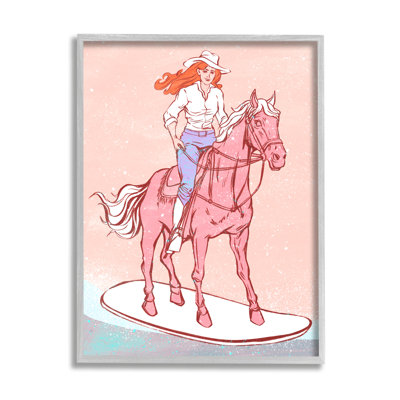 «Vintage Cowgirl On Board» encadrée sur bois par Ziwei Li