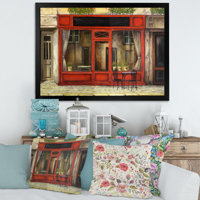 «Red Facade of Charmant Shop in Paris I», impression sur toile encadrée