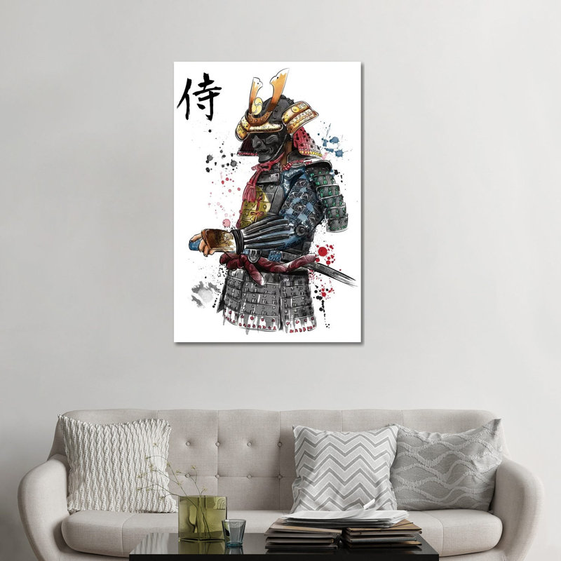 «Samurai Watercolor» par Antonio Camarena - reproduction d'art, H 48 po x l 32 po x P 1,5 po, Toile tendue
