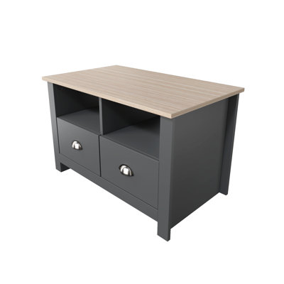 31 In. Natural Oak Rectangle Wood Coffee Table With 2 Drawers