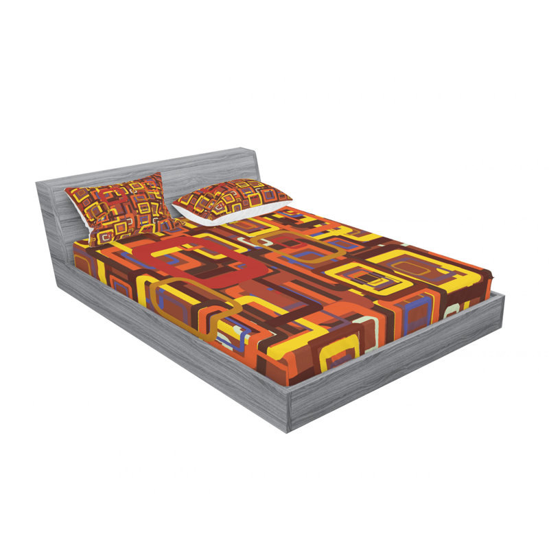 Microfiber Geometric Sheet Set, Queen Sheet Set with Fitted Sheet