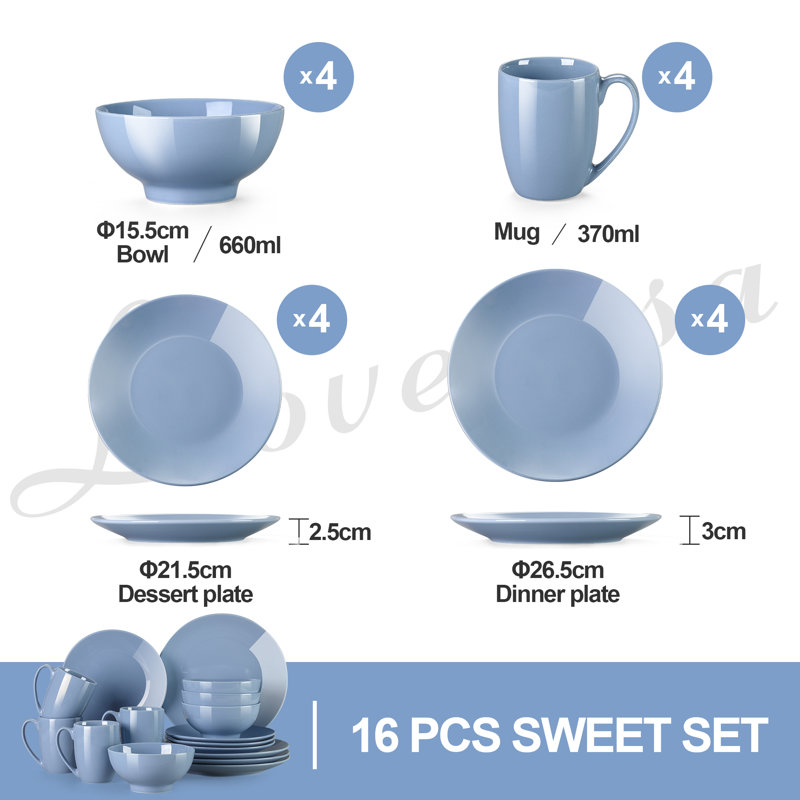 16 Piece Dinnerware Set, Service for 4 , Light Purple