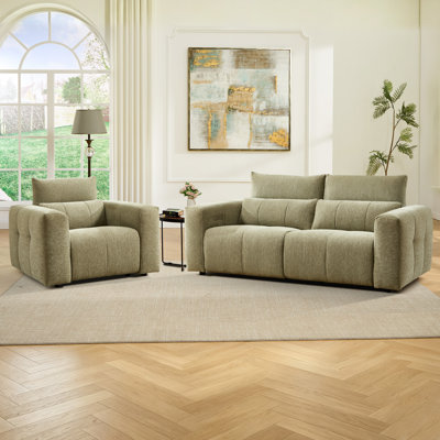 Ensemble de salon moderne surdimensionné en chenille, 2 pièces, inclinable électriquement avec appui-tête réglable manuellement
