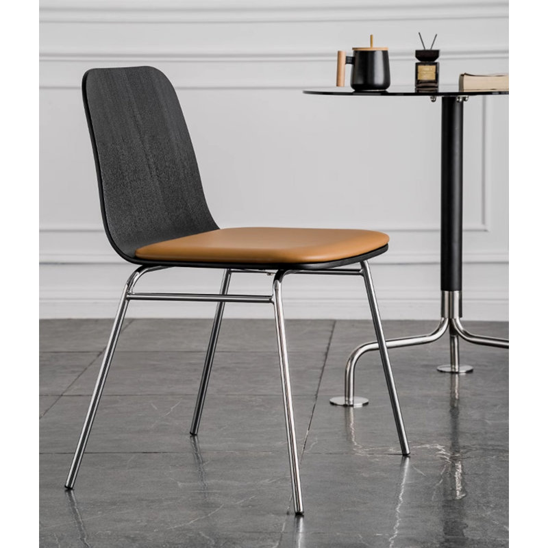 Chaise rembourrée en cuir Modern Modern, Noir / argenté