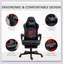Fauteuil de jeu en cuir polyuréthane de bureau de course à dossier haut avec repose-pieds pivotant et support lombaire, hauteur réglable, noir