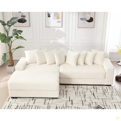 Oversized Two-Piece  Couches,  L Shaped Sofa, Corduroy, Left Chaise Daybed,With Armrests,Eight Throw Pillows,Corner Sofa,Easy To Assemble