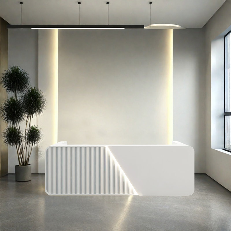 Bureau de hall d'entrée de style contemporain avec podium pour réception, bureau, hôtel ou boutique