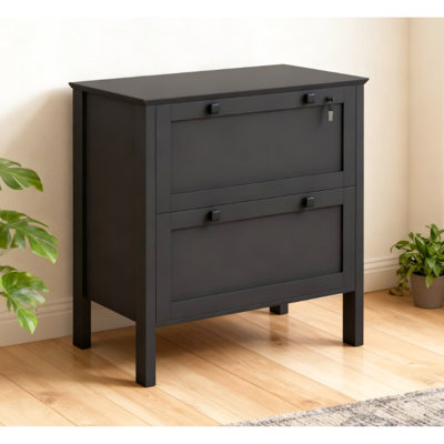 Classeur de bureau à 2 tiroirs avec barre de suspension réglable, panneaux de particules noirs, verrouillable pour une sécurité optimale des dossiers, plateau pour imprimante, dimensions : 79 cm (L) x 40 cm (l) x 72 cm (H), charge maximale : 60 kg.