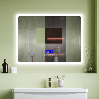 Bluetooth LED Bathroom Mirror with Dimmable 3 Colour, 3x Magnifying Anti Fog Clock Touch Switch