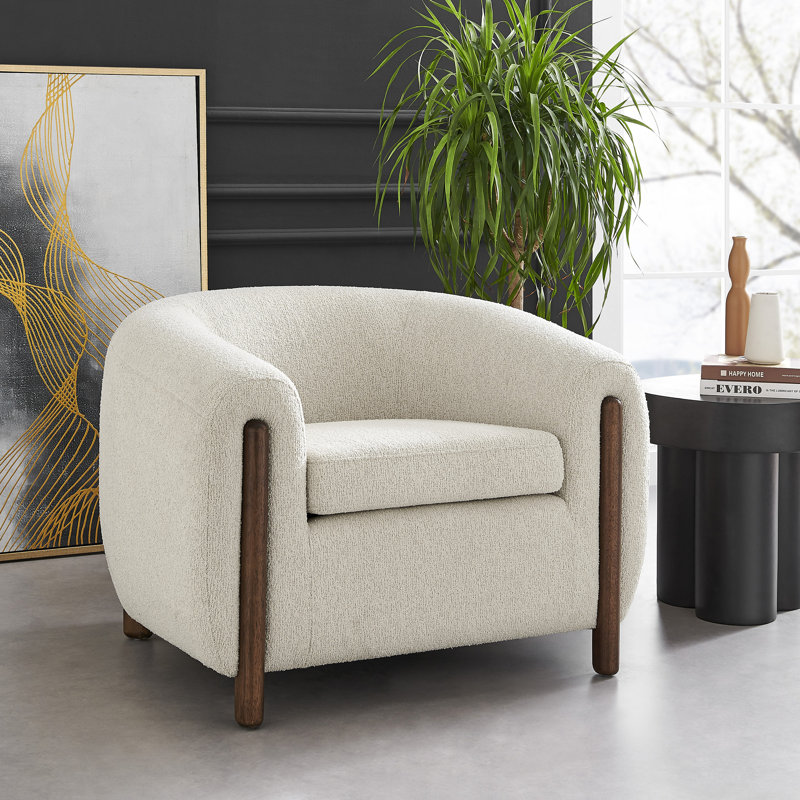 Leamon Fire-Resistant Upholstered Barrel Chair, Palladian Beige fabric, 28" H x 38.5" W x 33" D