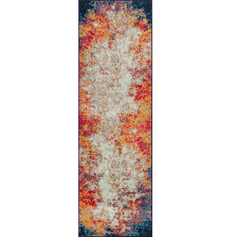 Lasley Contemporary POP Modern Abstract Cream/Blue Rug, Runner 2'3" x 8'