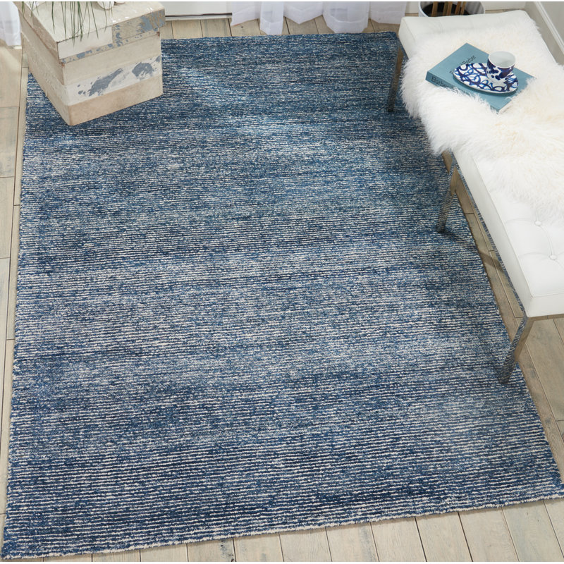 Tapis bleu touffeté à la main Zendejas, Rectangle 9 pi 6 po x 13 pi
