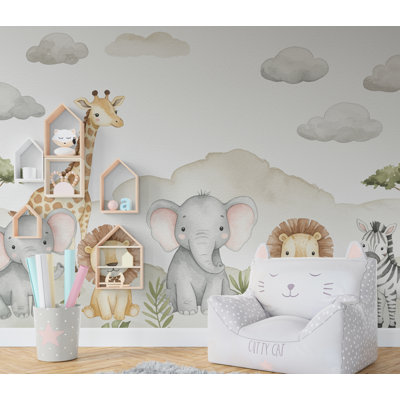 Safari Animals Wall Graphics Lion Wallpaper Zebra Peel And Stick Elephant Room Safari Wallpaper Nursery Giraffe Nursery Decor Mural 711RS (Peel-N-Stick) RS711