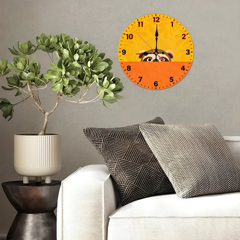 Horloge murale ronde en bois 10 po, mouvement à quartz silencieux, imprimé UV, à piles, Paresseux