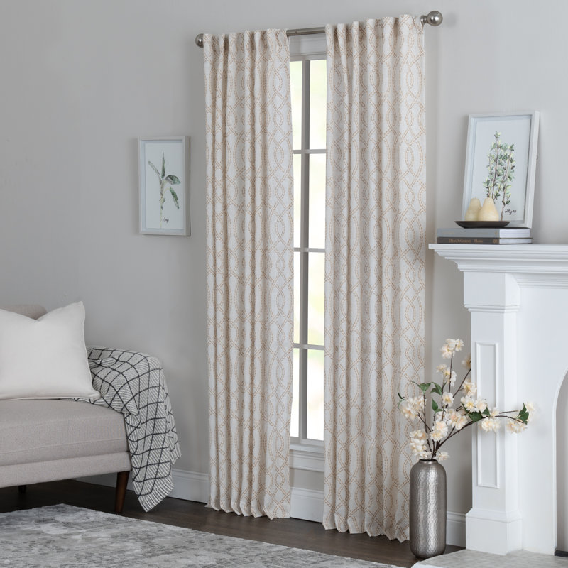 Wobna Polyester / Linen Light Filtering Geometric Leaf Print Curtian Panel with Rod Pocket Top , Honey, 50" W x 95" L