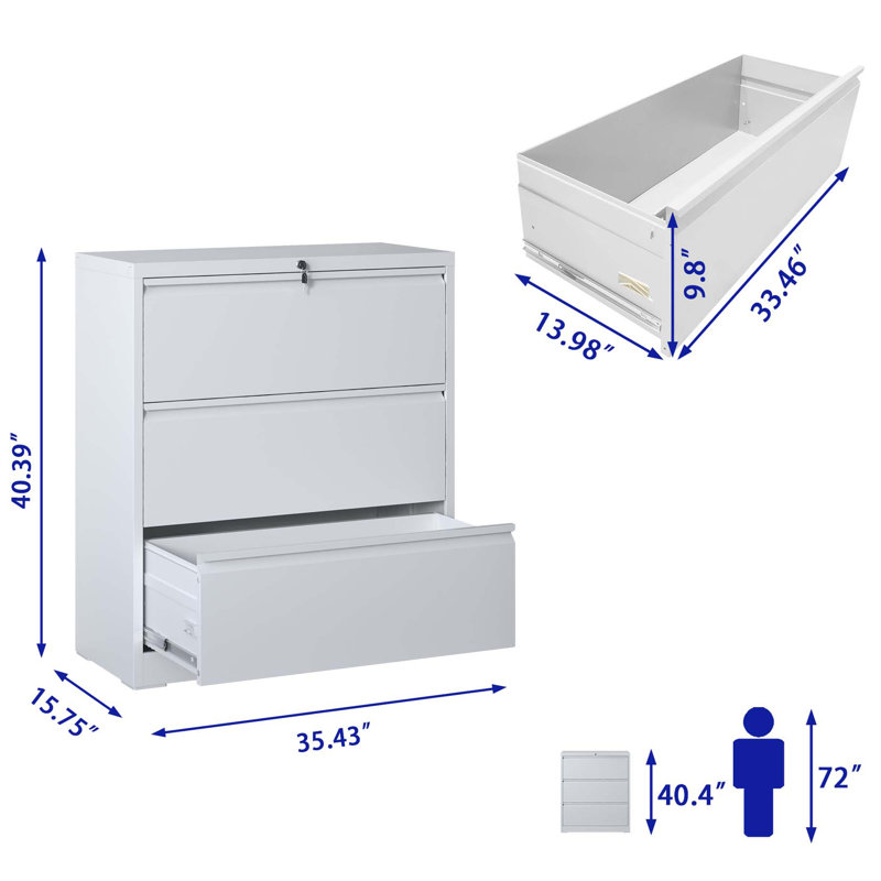 Maleha 35.43'' Wide 3 -Drawer Steel File Cabinet, White