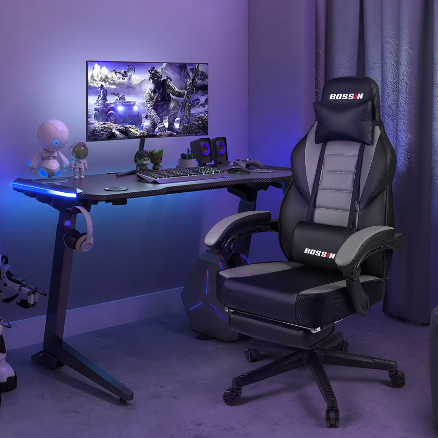 BOSSIN Gaming Chairs with Footrest, Ergonomic Computer Game Chairs with Lumbar Support